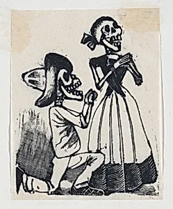 A male skeleton on his knees before a female skeleton (vignette for the feast of the dead) by José Guadalupe Posada