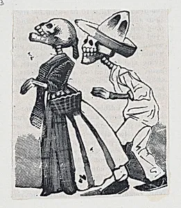 A male skeleton walking behind a female skeleton (vignette for the feast of the dead) by José Guadalupe Posada