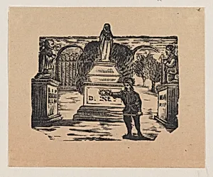 A man standing in front of three monuments