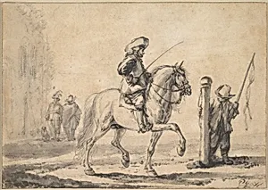 A Mounted Grey Horse Being Schooled in Piaffe