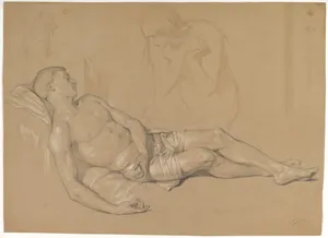 A Nude Woman Kneeling at the side of a Reclining Man (Study for Mary Magdalen Lamenting Christ)