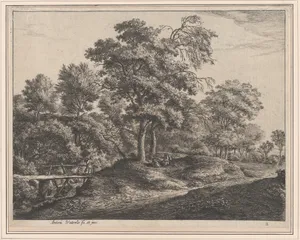 A Peasant Woman and Daughter on a Small Wooden Bridge