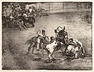 A picador caught by a bull, from the "Bulls of Bordeaux" by Goya (Francisco de Goya y Lucientes)|Cyprien Charles Marie Nicolas Gaulon