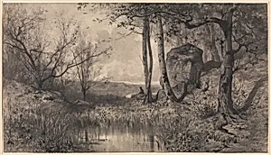A Pond with a Fisherman along the River Ain