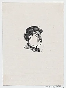 A profile of a boy with a hat looking to the right