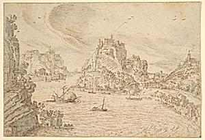 A Rocky Estuary with Ships and Hill Towns by Hendrik van Cleve