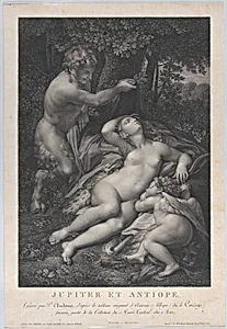 A satyr discovering the sleeping Venus, with Cupid lying at her side by Pierre Audouin|Ramboz|Correggio (Antonio Allegri)