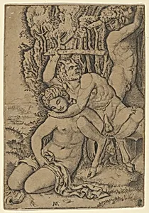 A satyr fighting for a nymph