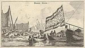 "A Seaport," title page from "Various Ships and Views of Amsterdam, part III" by Reinier Nooms, called Zeeman|Cornelis Danckertsz. I
