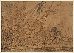 A Seated Female Figure Surrounded by Nude Infants