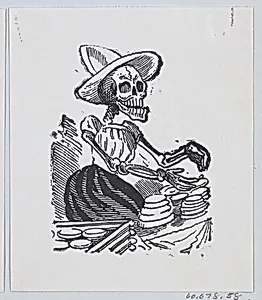 A skeleton selling cheese from a broadside entitled 'Una Calavera Chusca' by José Guadalupe Posada|José Sanchez