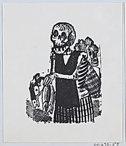 A skeleton selling fish from a broadside entitled 'Una Calavera Chusca' by José Guadalupe Posada|José Sanchez