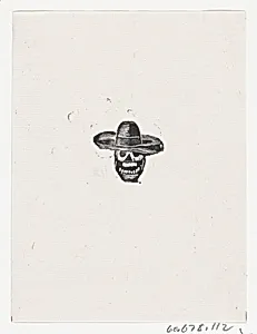 A skull wearing a wide brimmed hat by José Guadalupe Posada|José Sanchez