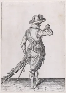 A soldier charging his musket, from the Musketeers series, plate 24, in Waffenhandlung von den Rören Musquetten undt Spiessen / Wapenhandelinghe van Roers Musquetten ende Spiessen (The Exercise of Arms)
