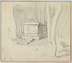 A Stone Tomb in a Forest; verso: Study of a Flower