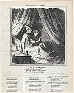 A sudden awakening, from 'Parisian sketches,' published in Le Charivari, November 1, 1865 by Aaron Martinet|Destouches|Honoré Daumier