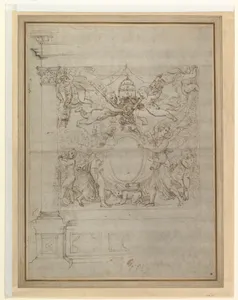 A Tabernacle Containing a Papal Escutcheon Supported by Angels