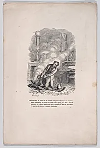 "A whirlwind of smoke and ashes seizes the air you breathe." from the Little Miseries of Human Life by J. J. Grandville|Paul-Emile-Daurand Forgues|Brugnot|Henri Fournier