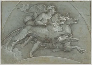A Winged Putto Riding a Sea Horse and a Lion (after Raphael); verso; The Three Graces (after Raphael)