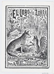 A wolf and a fox in the woods, illustration for 'El Lobo y la Zorra,' published by Antonio Vanegas Arroyo