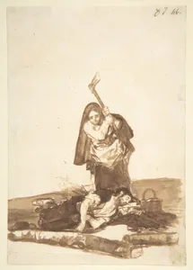 A woman attacking a sleeping man; page 87 from the 'Images of Spain' album (F)