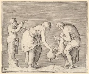 A Woman Collecting Blood from a Sheep, from "Ex Antiquis Cameorum et Gemmae Delineata/ Liber Secundus/et ab Enea Vico Parmen Incis"