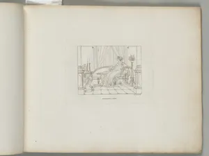 A Woman Seated on a Grecian Sofa with a Lapdog, in an Interior (from Sketches in Outline)
