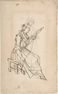 A Woman Spinning (recto); A Woman Holding a Bundle (verso)