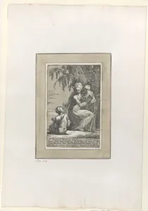 A Woman Standing at the Foot of a Tree Holding an Infant, with a Seated Boy