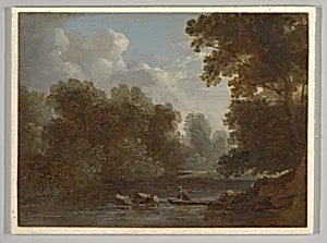 A Wooded River Landscape with a Fisherman in a Boat by Benjamin Barker, the younger