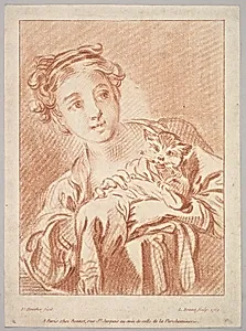 A Young Girl holding a Cat by Louis Marin Bonnet|François Boucher