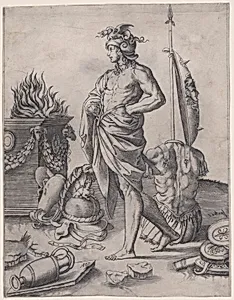 A Young Hero near an Altar by Agostino Veneziano (Agostino dei Musi)|Raphael (Raffaello Sanzio or Santi)