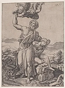 Abraham's Sacrifice (The Sacrifice of Isaac) by Agostino Veneziano (Agostino dei Musi)|Raphael (Raffaello Sanzio or Santi)|Giulio Romano