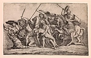 Achilles Removing Patroclus' Body From the Battle by Léon Davent|Giulio Romano