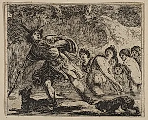 Acteon, from 'Game of Mythology' (Jeu de la Mythologie) by Stefano della Bella|Jean Desmarets de Saint-Sorlin|Henri Le Gras|Louis XIV, King of France|Cardinal Jules Mazarin