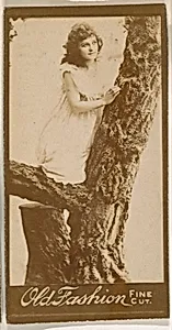 Actress climbing tree, from the Actresses series (N664) promoting Old Fashion Fine Cut Tobacco