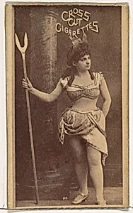 Actress holding tall pointed staff, from the Actors and Actresses series (N145-1) issued by Duke Sons & Co. to promote Cross Cut Cigarettes by W. Duke, Sons & Co.