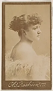 Actress in profile wearing feathered cap, from the Actresses series (N664) promoting Old Fashion Fine Cut Tobacco