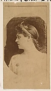 Actress in profile wearing simple headpiece, from the Actresses series (N245) issued by Kinney Brothers to promote Sweet Caporal Cigarettes by Kinney Brothers Tobacco Company