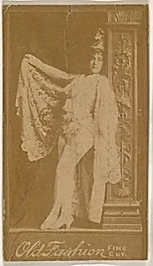 Actress leaning against column, from the Actresses series (N664) promoting Old Fashion Fine Cut Tobacco