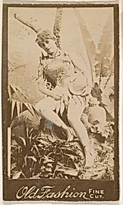 Actress leaning against prop tree, from the Actresses series (N664) promoting Old Fashion Fine Cut Tobacco