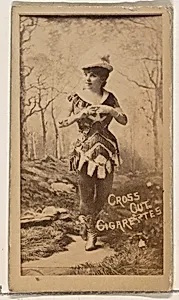 Actress posing in studio forest scene, from the Actors and Actresses series (N145-1) issued by Duke Sons & Co. to promote Cross Cut Cigarettes by W. Duke, Sons & Co.