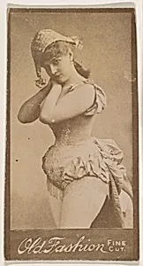 Actress resting face on hands, from the Actresses series (N664) promoting Old Fashion Fine Cut Tobacco
