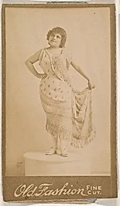 Actress standing on pedestal, from the Actresses series (N664) promoting Old Fashion Fine Cut Tobacco
