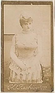 Actress standing with hands clasped at waist, from the Actresses series (N664) promoting Old Fashion Fine Cut Tobacco