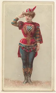 Actress tipping her red-feathered cap, from Stars of the Stage, Second Series (N130) issued by Duke Sons & Co. to promote Honest Long Cut Tobacco