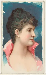 Actress wearing bodice with pink collar, from Stars of the Stage, First Series (N129) issued by W. Duke, Sons & Co. to promote Honest Long Cut Tobacco