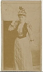 [Actress wearing dress with vertical striped pattern], from the Actors and Actresses series (N145-8) issued by Duke Sons & Co. to promote Duke Cigarettes by American Tobacco Company|W. Duke, Sons & Co.