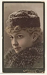 Actress wearing fur collar and hat, from Stars of the Stage, Third Series (N131) issued by Duke Sons & Co. to promote Honest Long Cut Tobacco by Joseph P. Knapp|W. Duke, Sons & Co.|American Tobacco Company