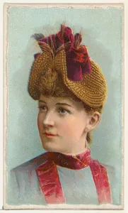 Actress wearing hat with red ribbon, from Stars of the Stage, First Series (N129) issued by W. Duke, Sons & Co. to promote Honest Long Cut Tobacco